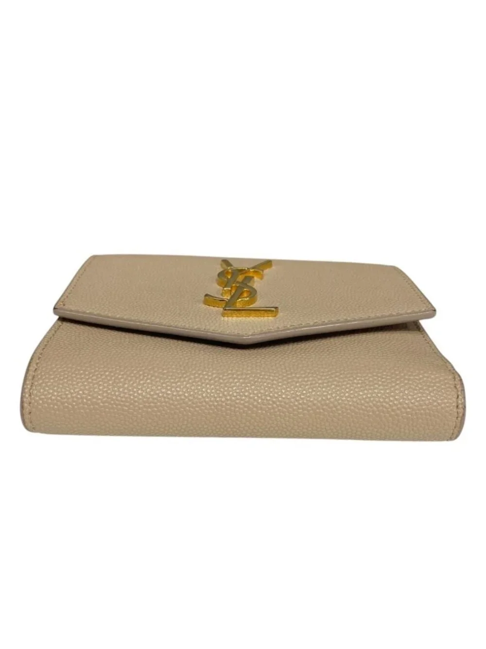 Saint Laurent Wallet Uptown Compact Leather Beige
